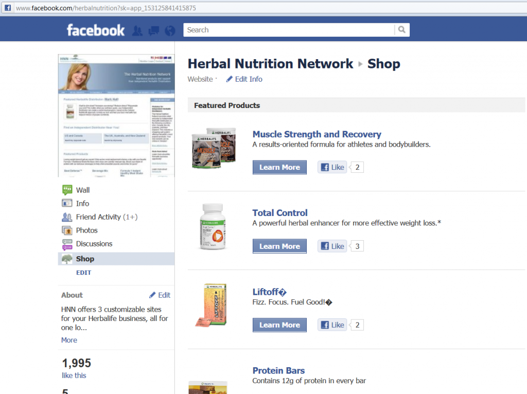 Herbalife product facebook app.